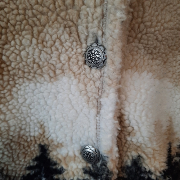 White Stag fuzzy sherpa mountain scene button front teddy jacket coat size XL - Picture 5 of 12
